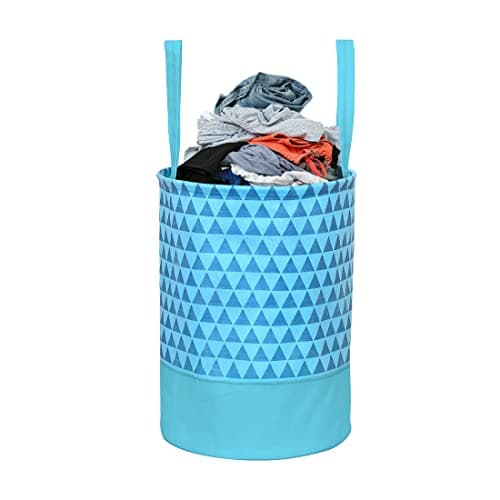 PrettyKrafts 45L Non Woven Trio Printed Round Foldable Large Laundry Bag/Basket With Handles, Freestanding Clothes Storage Organizer for Bedroom, Bathroom, Dorm (36x36x45cm, Blue, Set of 1)