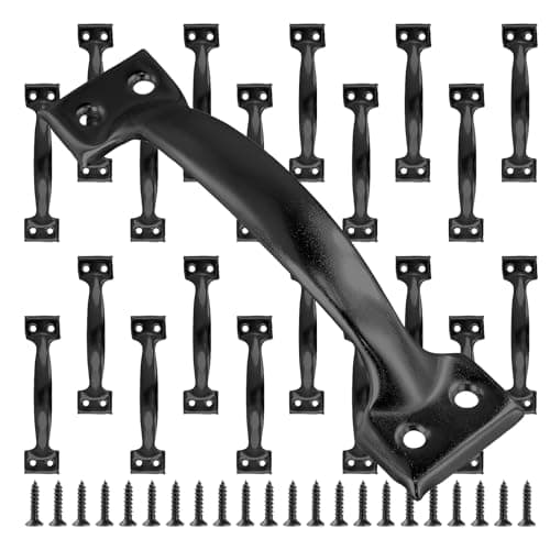 MOUYAT 20 PCS 6 Inch Gate Pull Handle Black Rustic Cabinet Handles Garage Door Pull Handle with Mounting Screws Screen Door Handle for Outdoor Drawer