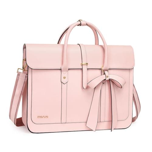 MOSISO Laptop Bag for Women, 15-15.6 inch PU Leather Laptop Shoulder Bags Convertible Backpack, 16 inch Messenger Bags Casual Handbag Work Briefcase Travel Computer Bag with Bowknot, Pink