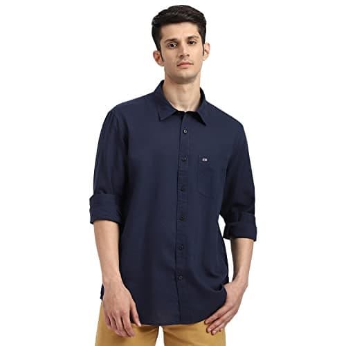 Arrow Solid Slim Fit Mens Casual Shirts - 100% Cotton, Breathable & Comfortable, Full Sleeves Shirts for Men - 40, Navy