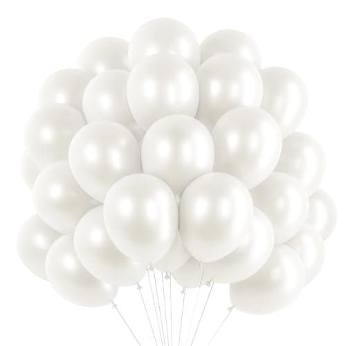 RUBFAC 120pcs Pearl White Balloons 12 Inches White Balloons, Bright Color Latex Party Ballons for Birthday Baby Shower Wedding Party Supplies Garland Arch Decoration