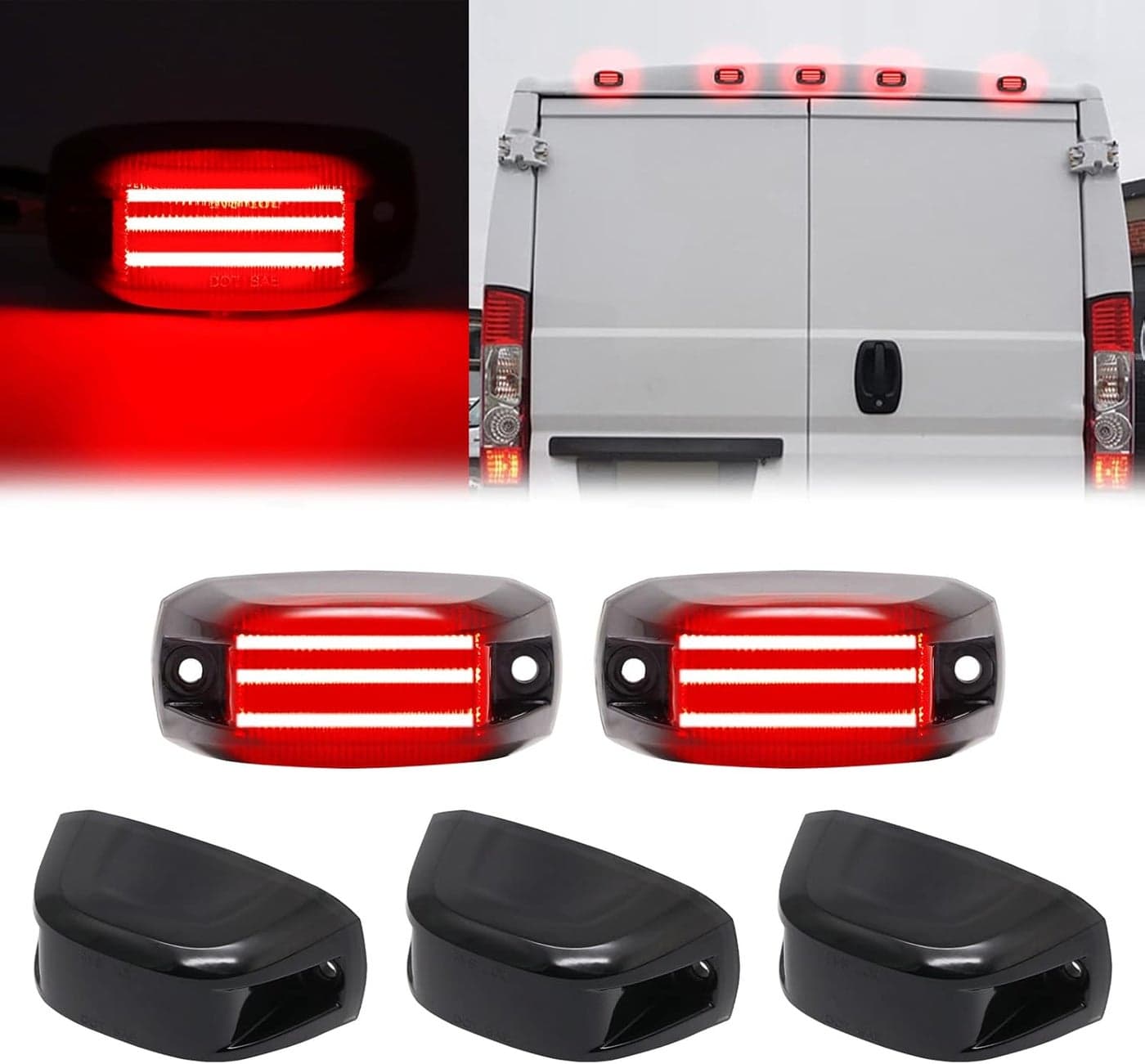 R&F Auto 5PCS LED Rear Roof Cab Lights for 2014-2022 RAM Promaster Vans 1500 2500 3500 - Smoked Lens