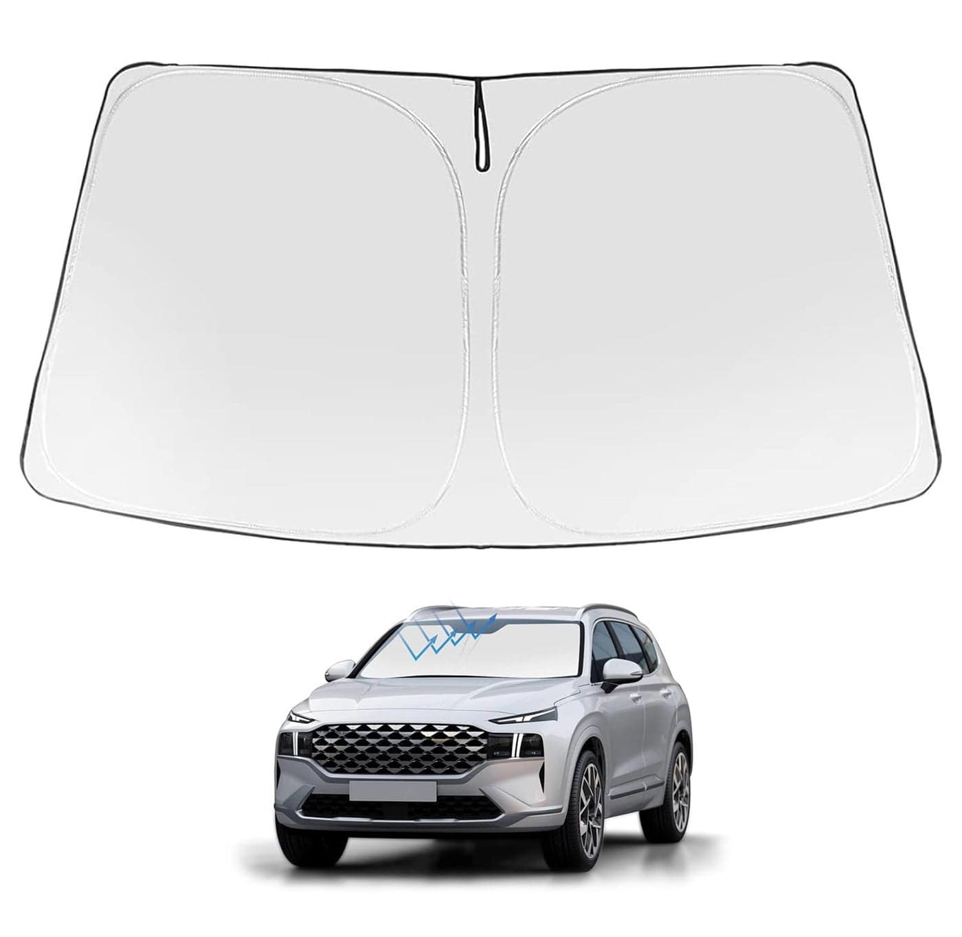 Proadsy 2025 Upgrade Windshield Sun Shade Custom Fit Hyundai Santa 20192023 4Layer Foldable Front Sunshade Protector Sun Visor Blocks UV Rays Keep Car Cooler