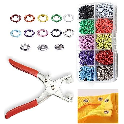 GTAAOY 100 Sets Metal Snaps Buttons with Fastener Pliers Press Tool Kit Perfect for DIY Crafts Clothes Hats and Sewing, Snap Button Fasteners Kit for Clothing Sewing(9.5mm / 400 PCS)