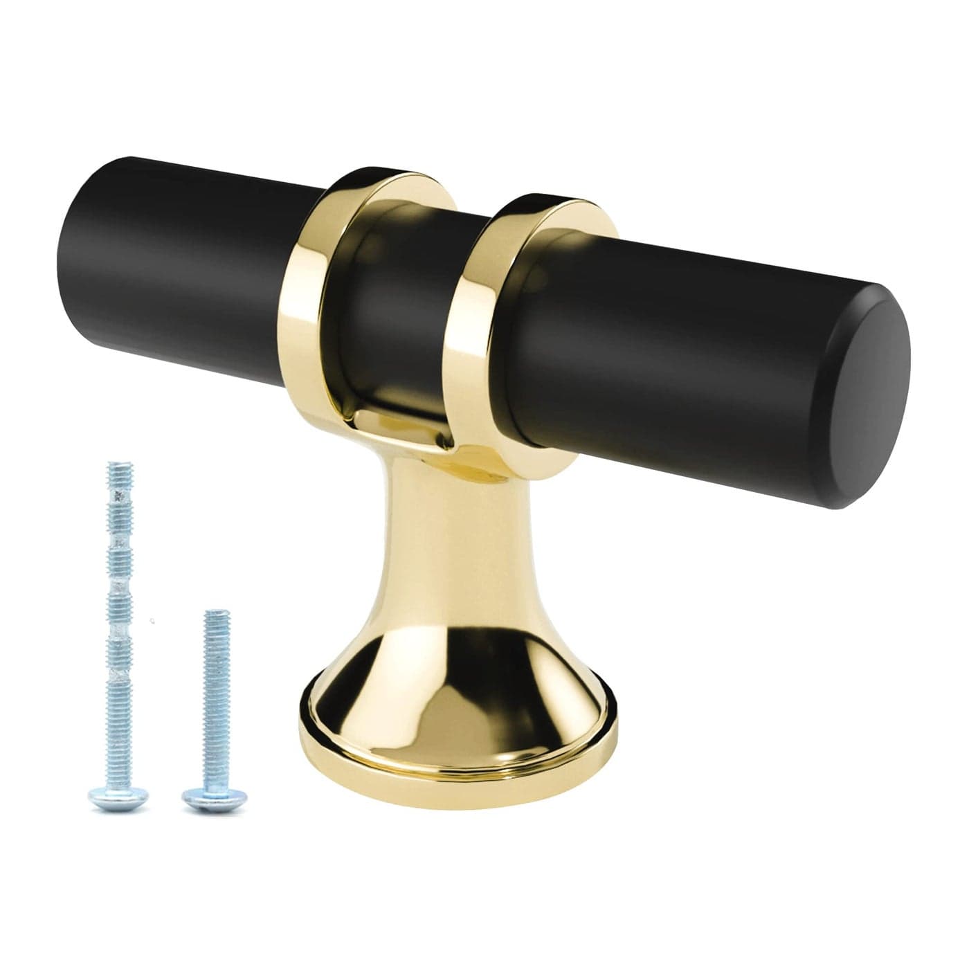 LEIFENY 10 Pack Black and Gold Cabinet Pulls T Bar Single Hole Knobs for Kitchen Bathroom Cupboard Pull Handles for Dresser Drawer