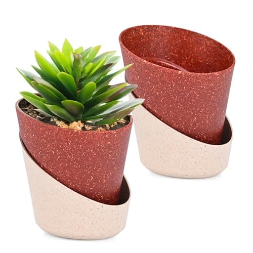Eha Earth Friendly EcoBloom Self Watering Pots for Plants | 7 Inch, Set of 2 | Bamboo Based and UV Protected Planters | Pots for Indoor Plants | for Home Decor, Outdoor, Balcony & Garden | Coral