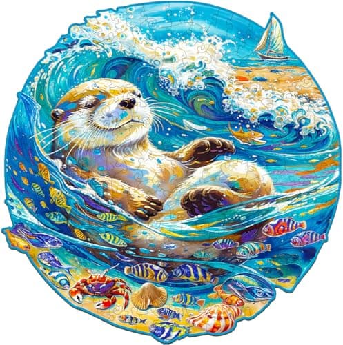 Jigfoxy Wooden Puzzle for Adults Leisurely Otter Wooden Jigsaw Puzzles for Adult Unique Animal Shape Wood Cut Puzzles Christmas Thanksgiving Gifts for Friends Family S85 83in100pcs