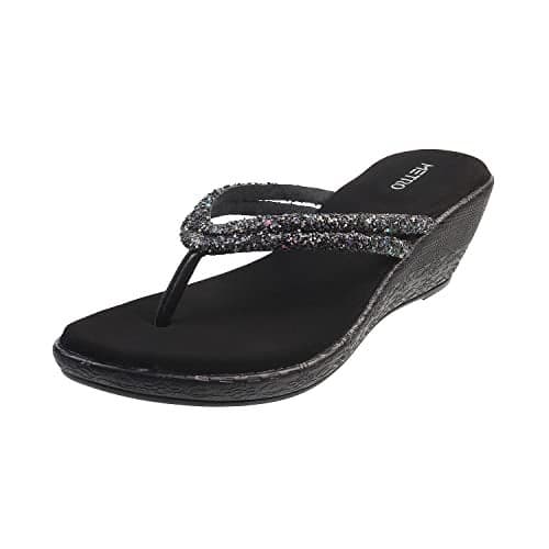 Metro Women Black Synthetic Leather Wedge Heel Sandal UK/5 EU/38 (32-35)