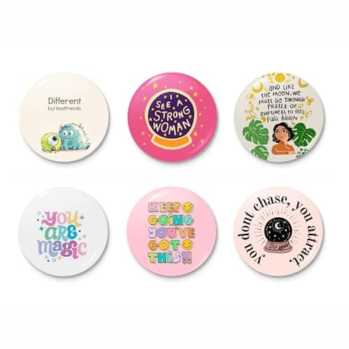 WUBUPRINT Button Badges with Fridge Magnet | Motivational Quotes Round Plastic Button Badges Combo 1 | Pin Badges with Strong Magnet | Perfect for Backpacks, Gifts, Jackets & More (Multicolour) Pack of 6