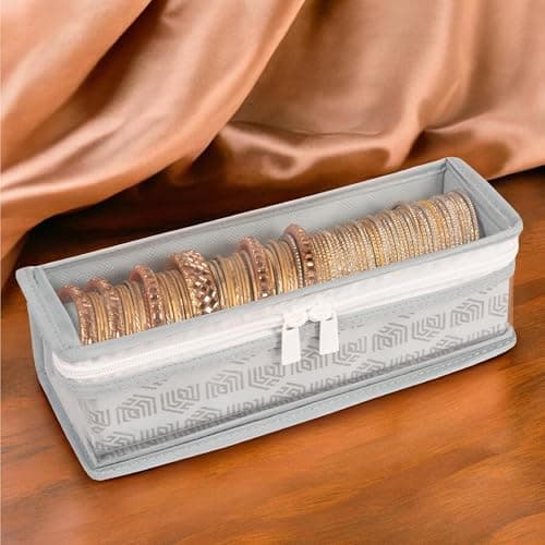 HomeStrap Non-Woven Single Rod Bangle Box with Transparent Top | Waterproof, Dustproof Organizer for Bangles, Chudis, Bracelets, Watches & Jewellery | Compact Storage Organizer | Grey | Pack of 1