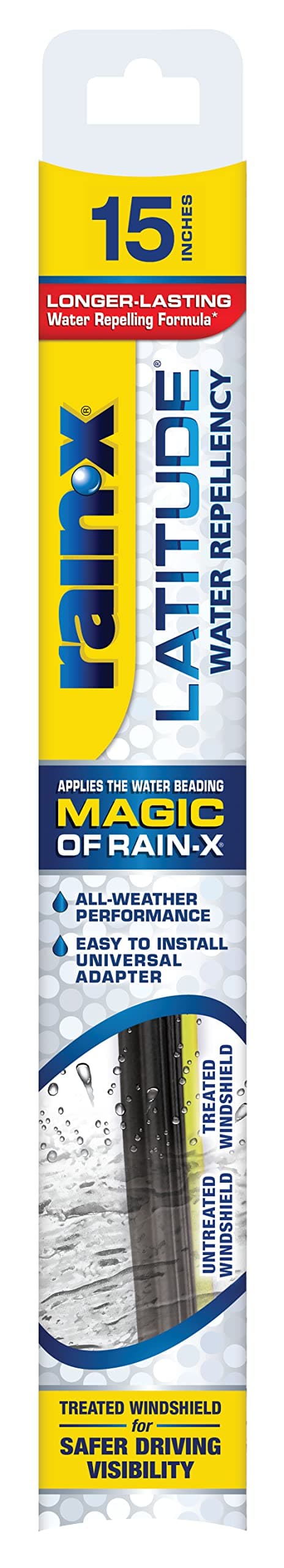 RainX 50792732 Latitude 2In1 Water Repellent Wiper Blades 15 Inch Pack Of 1 Automotive Replacement Windshield Wipers With Patented Repellency Formula