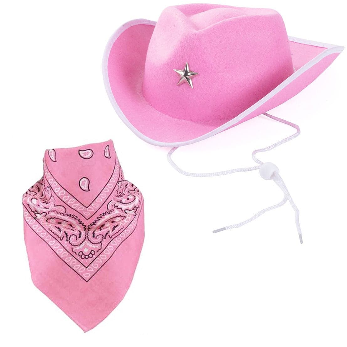 Funny Party Hats Quality Child Cowboy Costume Hat With FREE Cotton Paisley Bandanna TM Pink Star Cowgirl Hat with Pink Paisley Bandana