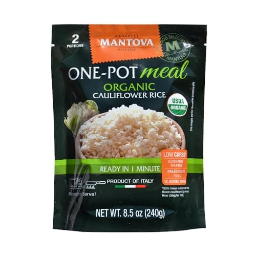 Mantova Organic Cauliflower Rice, 8.5 oz. (Pack of 6), Product of Italy, One-Pot Meal, Microwaveable, Ready-in-Minutes Cauliflower Rice, All-Natural, Healthy Rice Alternative, Ideal for Soups, Stews, Side Dishes, Salads, Rice Bowls, Breakfast Bowls and More, Gluten-Free, Low-Calorie, Low-Carb, Nutri