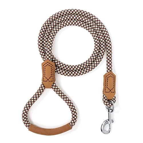 Mile High Life | Premium Leather Dog Leash | Strong Rope Leash | Leather Handle | Zinc Alloy Strong Clasp | Small Medium Large Dogs | 4/5/6 Feet(Brown, 48 Inch (Pack of 1))