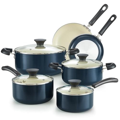 Cook N Home Pots and Pans Set Nonstick, 10-Piece Ceramic Kitchen Cookware Sets, Nonstick Cooking Set with Saucepans, Frying Pans, Dutch Oven Pot with Lids, Blue