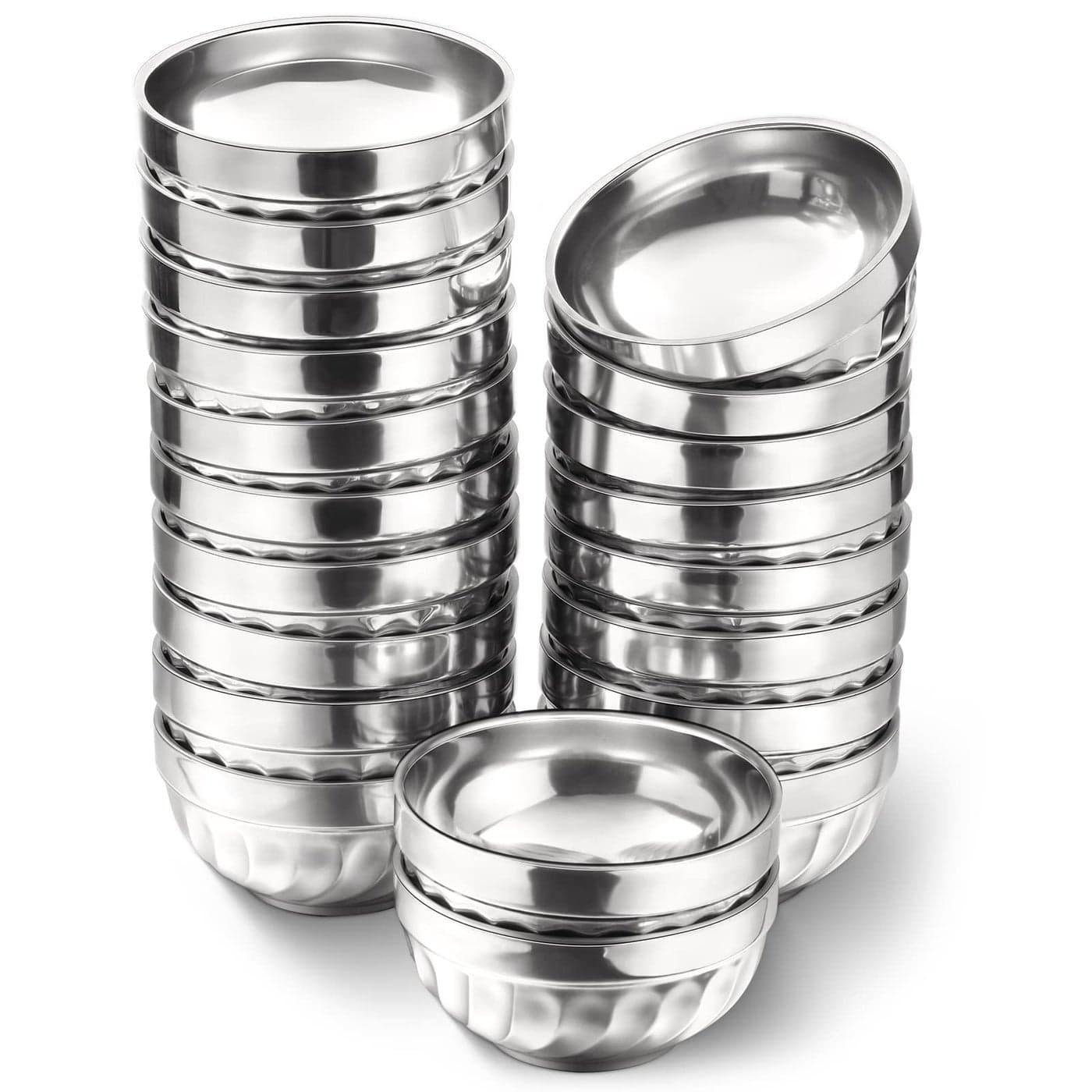 Mimorou 20 Pack Stainless Steel Bowls 45 Inches Metal Double Walled Small Insulated Metal Mixing Snack Bowls for Toddlers Dinner Cereal Noodles Ice Cream