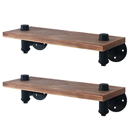 HouseAid Industrial Pipe Floating Shelves Rustic Farmhouse Pipe Shelf for Living Room Bedroom Bathroom and Kitchen Wall Mounted Matte Black 2 Pack