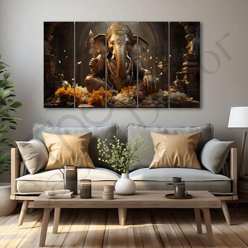 The Castle Decor Lord Ganesha painting with frame Big Size 27x48 Wall art for living room,Bedroom,Drawing room,Hotels-Wooden Framed-487