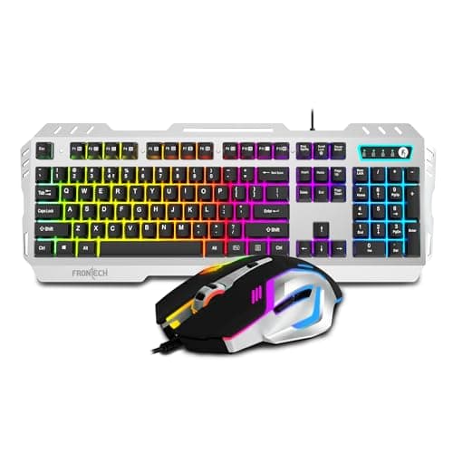 Frontech Metal Warrior Gaming Combo | Rainbow Backlit Aluminium Keyboard with 19 Anti-Ghosting Keys | 7200 DPI Adjustable Optical Mouse | Ergonomic Design | 1-Year Warranty (KB-0009B)