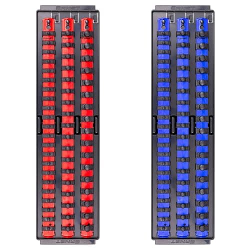 Ernst Manufacturing 2 Pack of Socket Boss with 18 Rails 1 Red 1 Blue for Complete Multiple Drive Size Socket Organization Holds 114 Sockets Made in USA