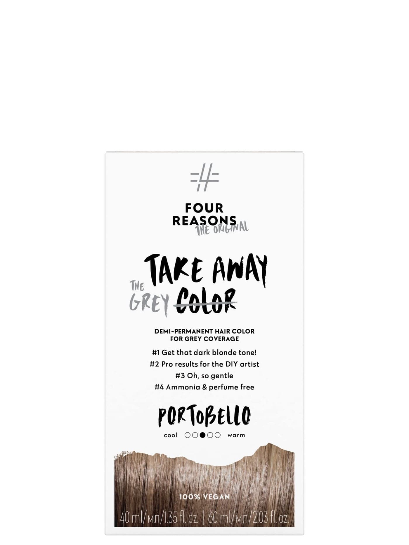 Four Reasons Original Takeaway Color Portobello 70 DemiPermanent Hair Color AmmoniaFree and FragranceFree Hair Dye with GRAY COVERAGE 100 Vegan Cruelty Free