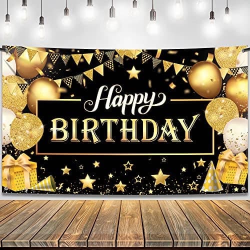KatchOn Happy Birthday Banner Black and Gold Large 72x44 Inch Happy Birthday Decorations for Men and Women Black and Gold Birthday Backdrop Birthday Party Decorations for Men Women
