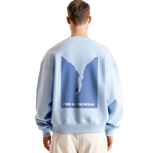 NOBERO Oversized Back Print Sweatshirt(1M-TWRS-C0794-PBL7_Powder Blue_3XL)