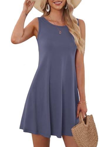 MOLERANI Women's Casual Swing Simple T-shirt Loose Dress, Medium, Purple Grey