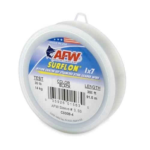 American Fishing Wire Surflon, Nylon Coated 1x7 Stainless Steel Leader Wire, 30 lb Test, .024" Diameter, Black, 300 ft