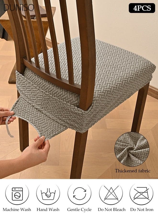 4 Pack Non Slip Stretch Jacquard Dining Chair Seat Cover, Khaki Washable Wear Resistant Furniture Protector for Solid Wood Kitchen Dining Chairs