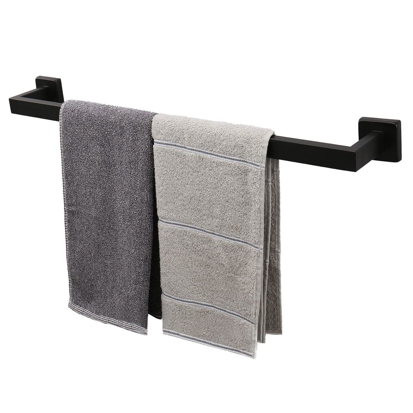 TocTen Bath Towel Rack Square Base Thicken SUS304 Stainless Steel Towel Bar for Bathroom Bathroom Accessories Towel Rod Heavy Duty Wall Mounted Towel Holder Black 24