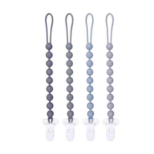 4 Pcs Gray Baby Silicone Teething Pacifier Clip,One-Piece Design,Round Shape,Textured Surface,BPA Free.