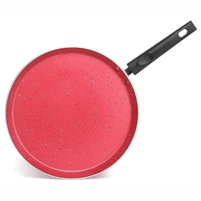 LEKORED NonStick Aluminum Coating Pan Flat Skillet Dosa Pan Ceramic Pan for Cooking Omelet Pan Induction Base Pancake Griddle Roti Pan PFOA Free with StayCool Handle Induction Compatible Red