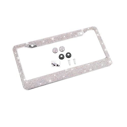 Bling Car License Plate Frame, Sparkly Rhinestone Stainless Steel License Plate Cover/Holder, Universal for Most Cars, SUVs, Vehicles with Screw Set, Auto Accessories for Women (AB Color)