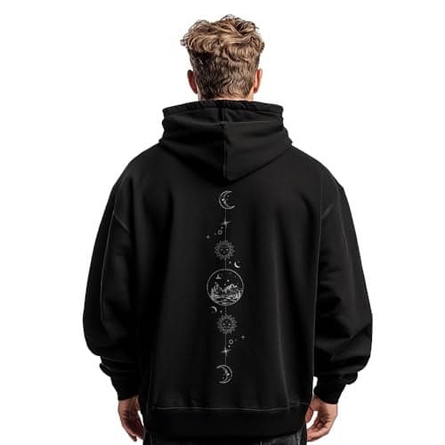 Nobero Men's Cotton Neck Hooded Oversized Fit Sweatshirt (1M-TWRH-C0668_Black 5_2XL)