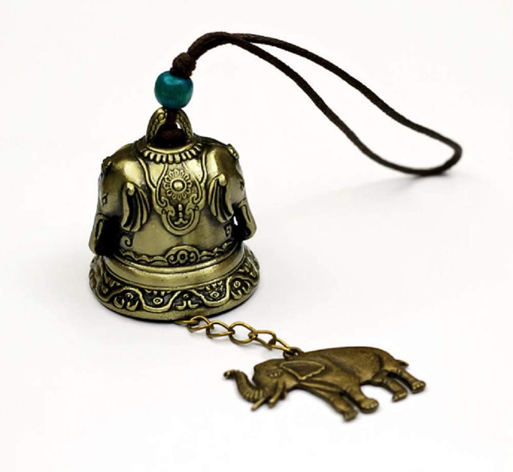 DMtse Chinese Lucky Feng Shui Elephant Vintage Bell for Wealth and Safe Success Ward Off Evil Protect Peace Home Garden Car Interiors Hanging Charm Wind Chime Good Luck Blessing