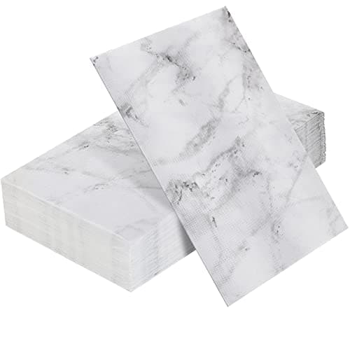 Zonon 50 Pcs White Marble Guest Towel Disposable Bathroom Paper Napkins Decorative Hand Towels 3 Ply Beverage Dinner Napkins 13x16 Inch for Wedding Cocktail Party Event Table Decor