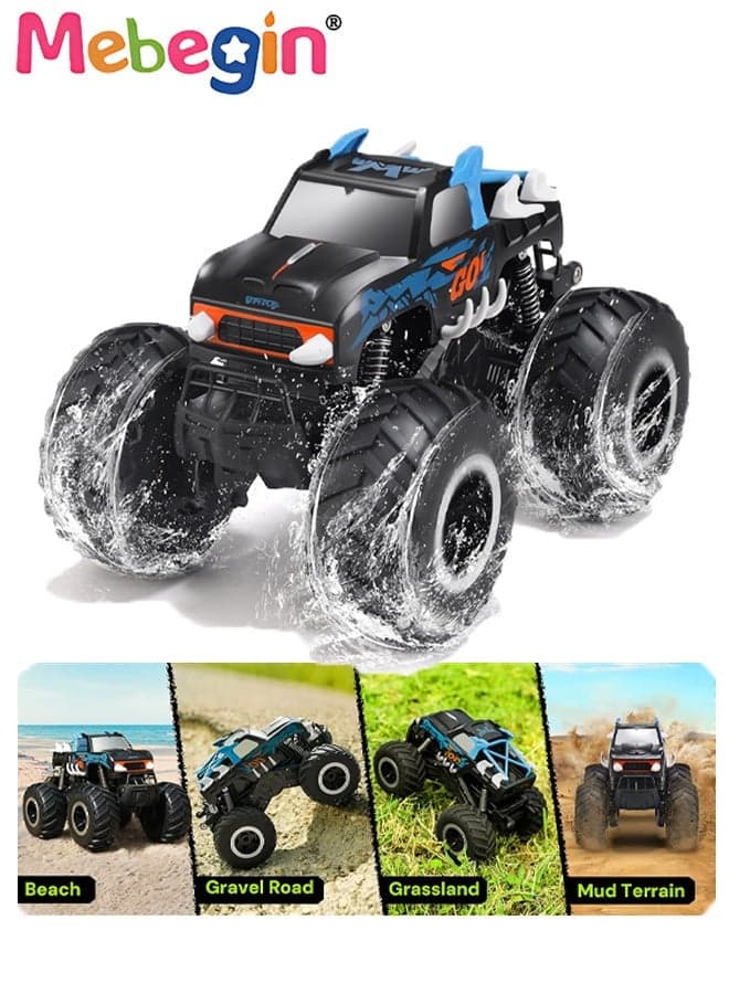 Waterproof Monster Truck Toys, Functional RC Toy Cars with Water Stunt, Amphibious Remote Control Car Playset with Handheld Controller, 4WD All Terrain Off-Road Pickup Toy, Ideal Gift for Kids Aged 6+