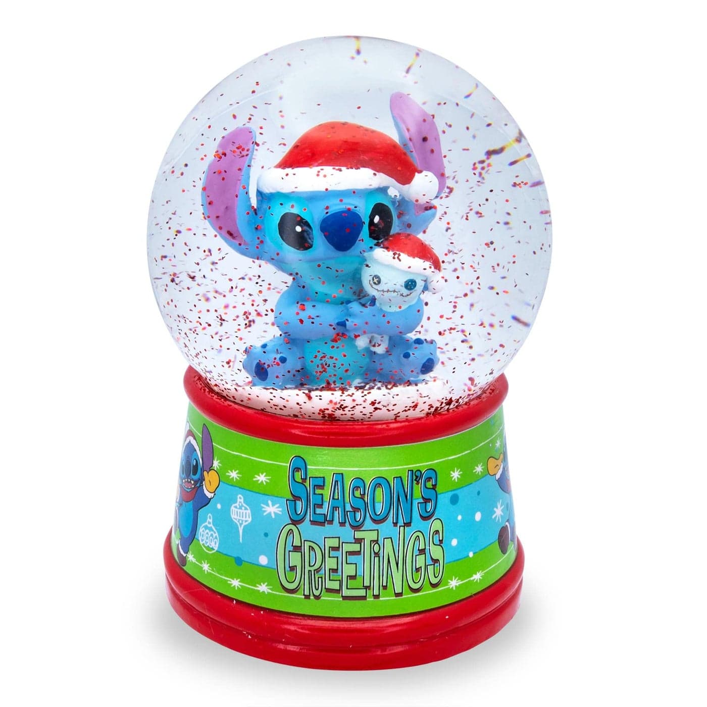 Disney Lilo Stitch Seasons Greetings LightUp Adult Snow Globe with Swirling Glitter Display Piece 6 Inches Tall
