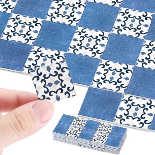 ShinyRelief 120 Pcs Dollhouse Floor Tiles Dollhouse Flooring 1 12 Scale 1 6 Scale Doll House Wallpaper Peel and Stick Miniature Bricks Carpet Double Sided Floor Tile Floral Blue Color Marble