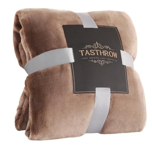 TASTHROW Large Flannel Fleece Throw Blanket, 50×70 Inch - Cozy Lightweight Thick Blanket - All Seasons Suitable for Women, Men and Kids (Light Coffee)