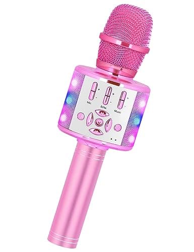 Amazmic Toys for Girls Kids Karaoke Microphone Toddler Microphone for Kids with Lights for Girls Birthday Party Boys Toy Age 3 4 5 6 7 8Light Pink