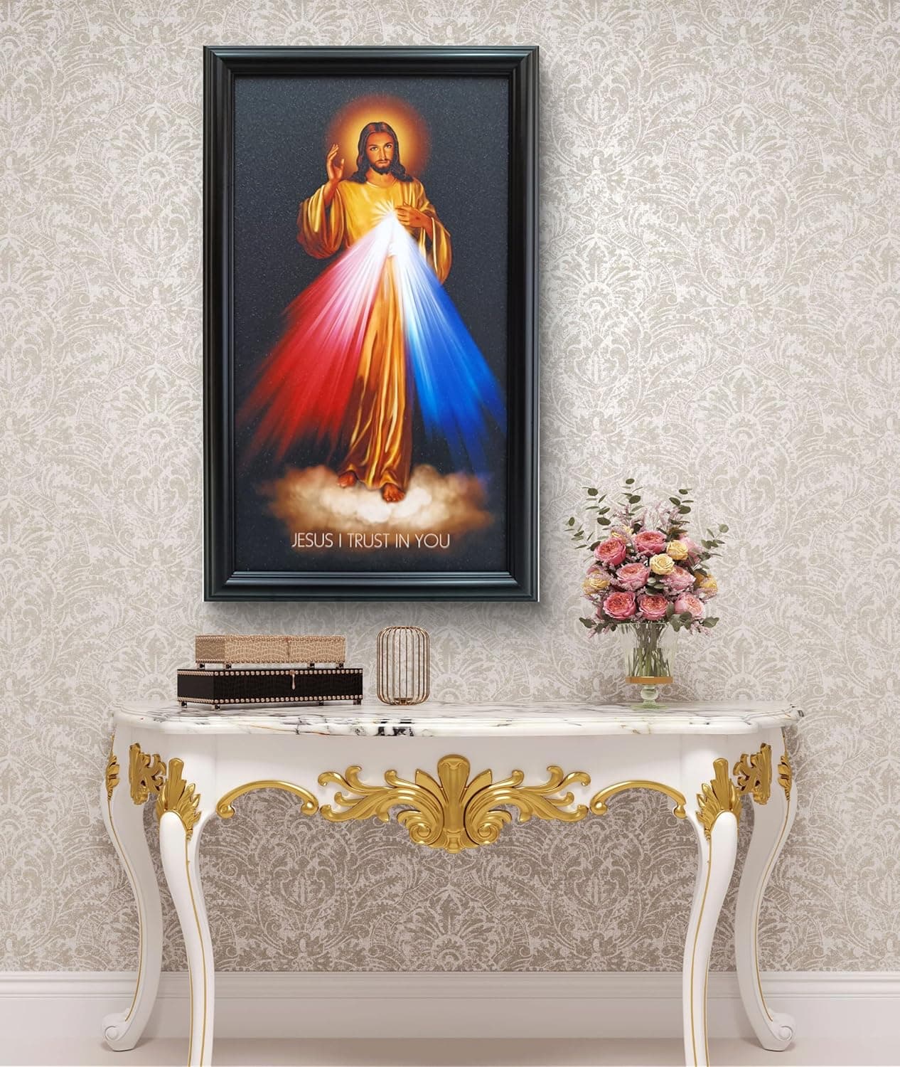 Elegance Divine Mercy of Jesus Christ painting picture photo poster frame christian art for wall living room bedroom office christmas gifts Painting size- 19.25 HEIGHT inch x 11.25 WIDTH inch,
