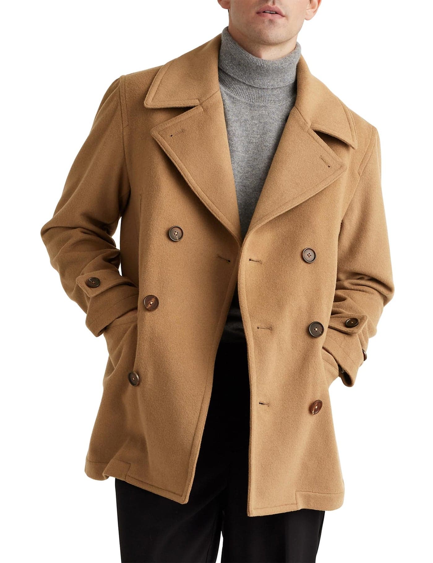 IDEALSANXUN Mens Pea Coat Casual Winter Wool Double Breasted Trench Coat Dress Jackets Overcoat Dark Camel XL