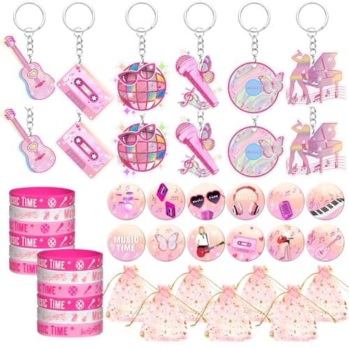 ZXSWEET 48 PCS Music Party Favors Pink Girl Birthday Party Supplies and Guitar Party Favors for Music Birthday Party Decorations Supplies