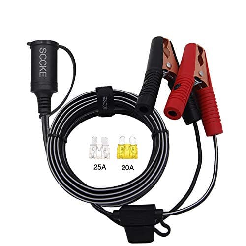 SCCKE 12FT/3.66m 14AWG 20A 12V 24V Female Car Cigarette Lighter Socket to Battery Alligator Crocodile Clips Connector, Car Battery Clamp-on Extension Charge Cable with 20A Fuse