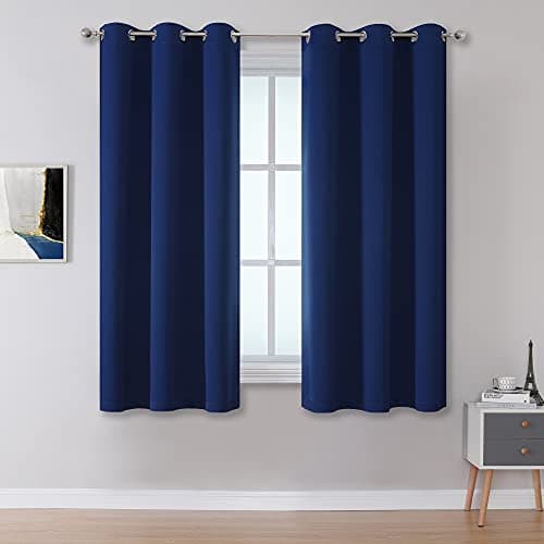 DUALIFE Navy Blue Blackout Curtains 45 Inch Length for Bedroom Thermal Insulated Blue Solid Window Drapes with Grommet Curtains Panels for Living Room Boys Kids Room 38x45 Inches Long