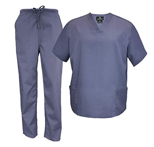M&M Scrubs Men's Scrub Set Medical Scrub Tops and Pants (X-Large, Pewter Charcoal)