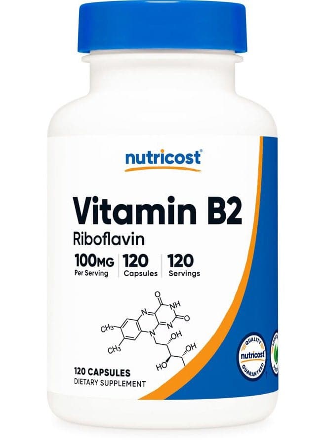 Vitamin B2 (Riboflavin) 100mg, 120 Capsules - Gluten Free and Non-GMO