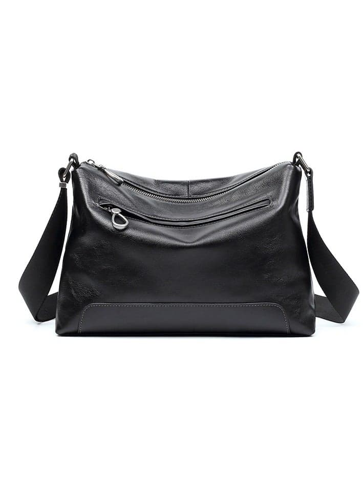 New leather men's bag, fashionable and casual men's horizontal style, top layer cowhide shoulder bag, simple and large capacity crossbody bag